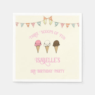 3 Scoops of Fun 3rd Birthday Ice Cream Party  Napkin