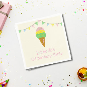 3 Scoops of Fun 3rd Birthday Ice Cream Party  Napkin