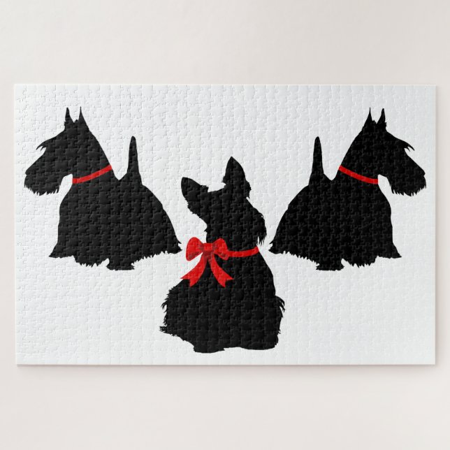 3 Scottish Terrier black silhouette /1014 piece Jigsaw Puzzle (Horizontal)