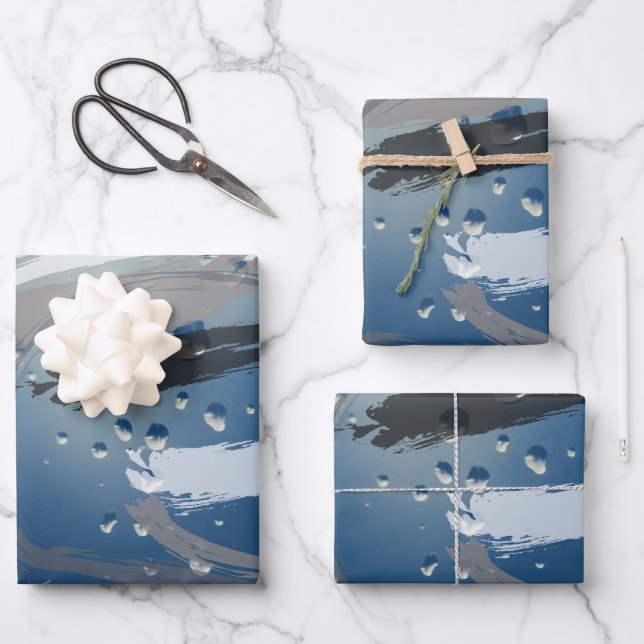 3-set Black and Grey Brushstroke Wrapping Paper (Front)