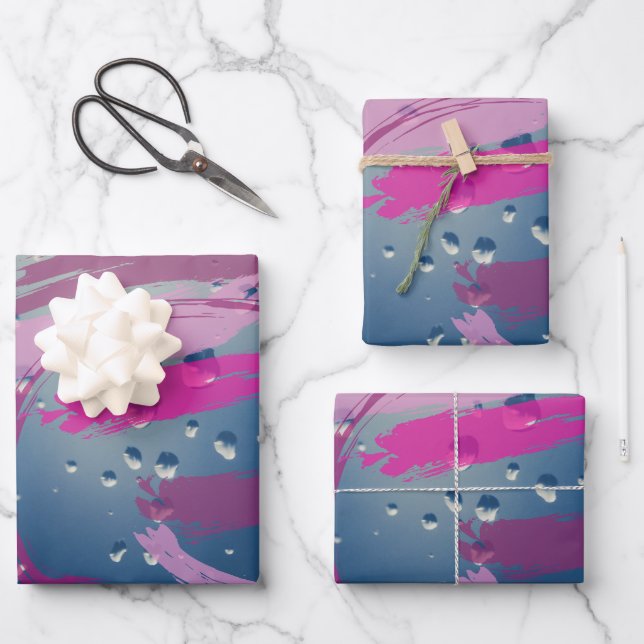 3-set Pink Brushstroke Wrapping Paper       (Front)