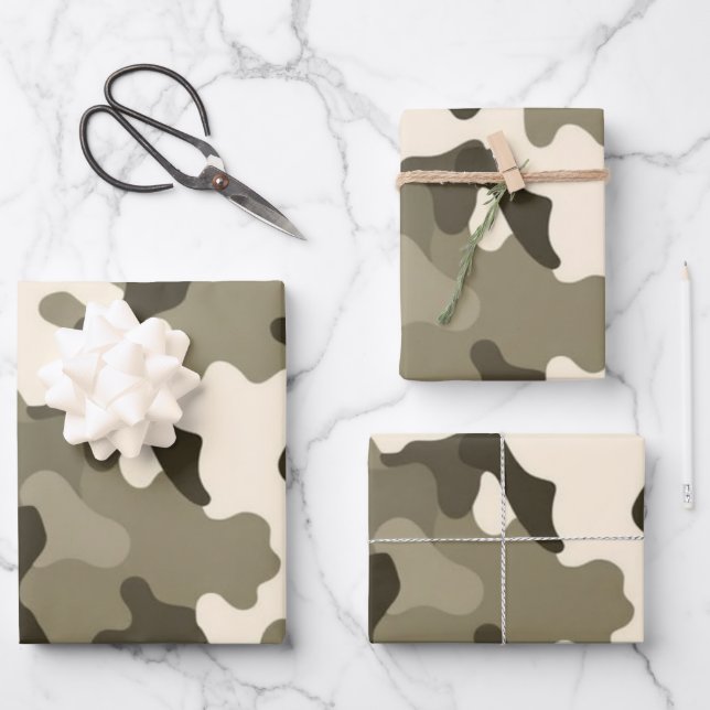 3-set Tan and Brown Army Style Wrapping Paper (Front)