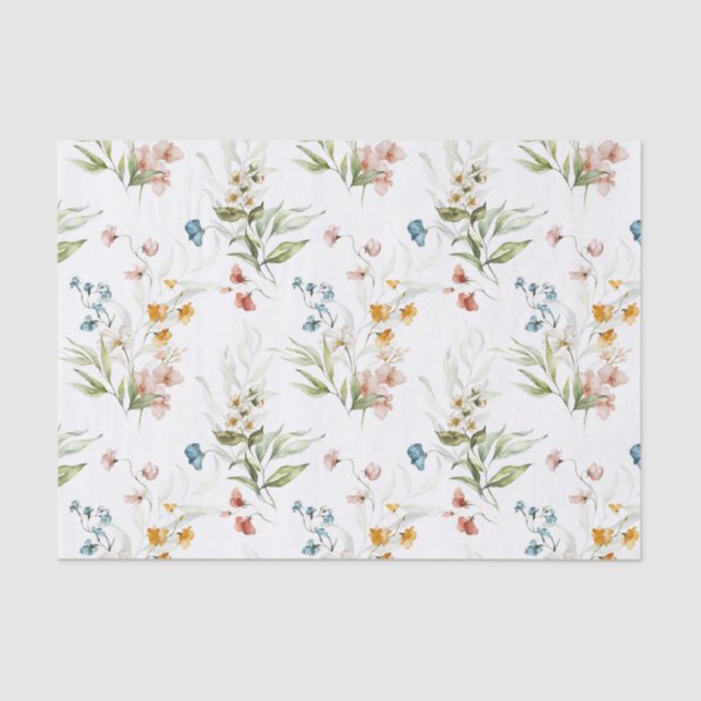3 sheets, Colourful Watercolor Wildflowers 1600s Tissue Paper (Front)