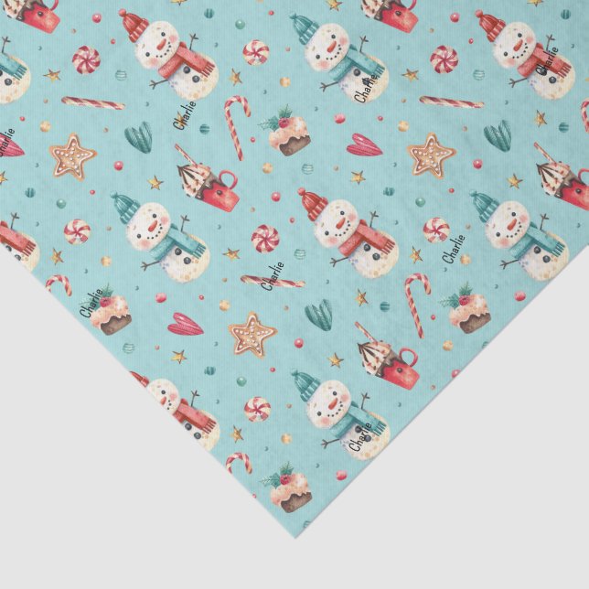 3 Sheets, Name, Whimsy Snowman Sweets and Hearts Tissue Paper (Detail)