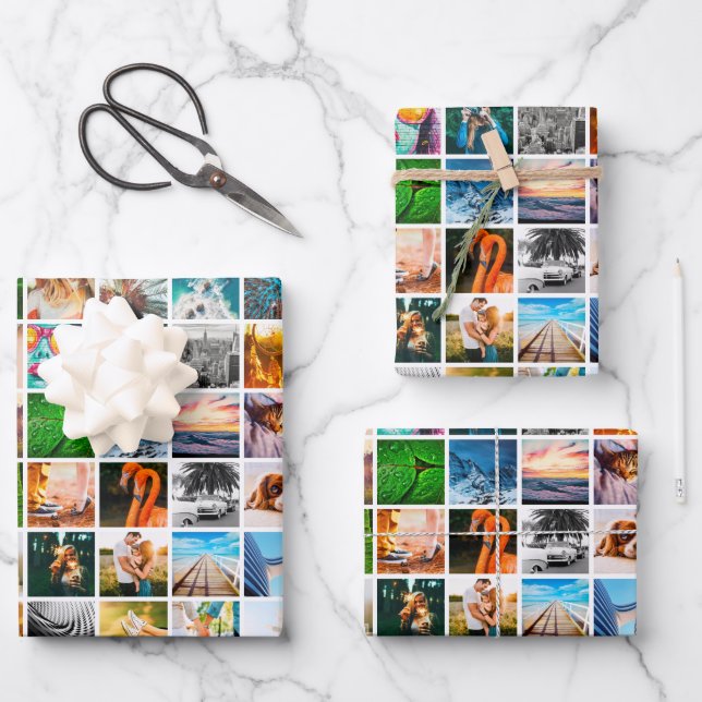 3 Sheets Photo Square White Wrapping Paper (Front)