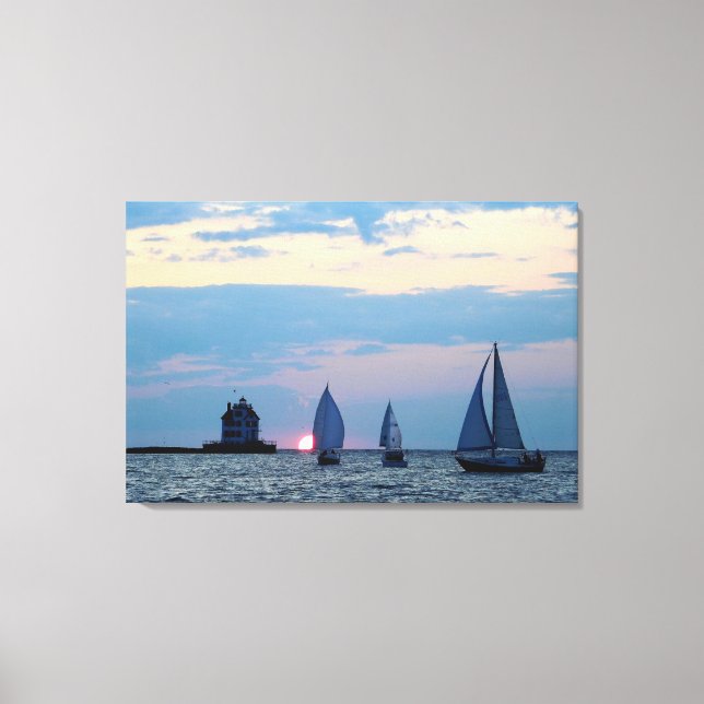 3 Ships at Sunset Wrapped Canvas Print (Front)