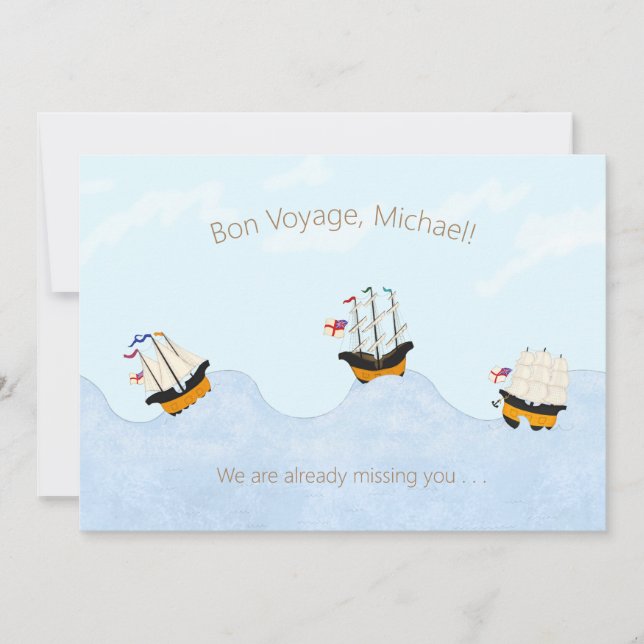 3 Ships Sailing on the Rolling Sea Personalized Card (Front)