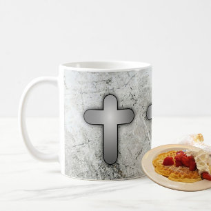 3 Silver Crosses Silver and White Coffee Mug