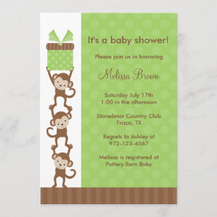 3 Singes Green Baby shower Invitation