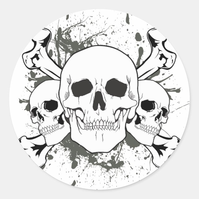 3 Skulls & Cross Bones Classic Round Sticker (Front)