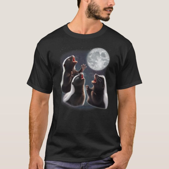 3 Skunk Howling At The Moon Funny Skunk Animal Lov T-Shirt (Front)