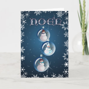 3 SNOWMEN NOEL ORNAMENTS  by SHARON SHARPE Holiday Card