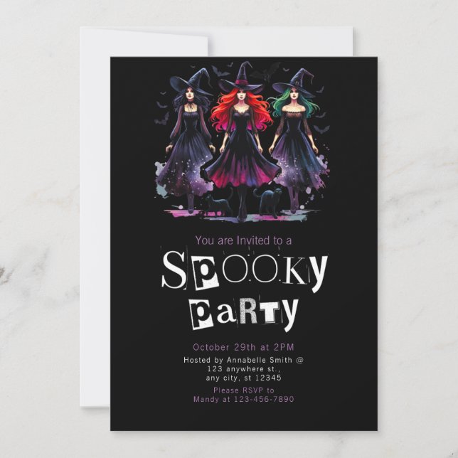 3 Spooky Witches Modern Minimalist Halloween Party Invitation (Front)