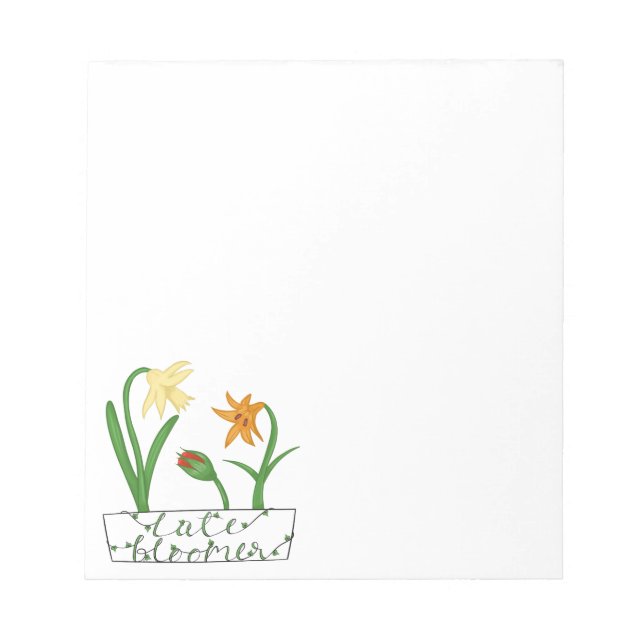 3 Spring and Summer Flowers in Planter with Fancy  Notepad (Front)