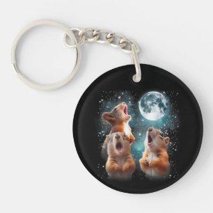 3 Squirrel Moon Howling Squirrel Head Funny Keychain