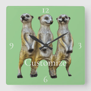 3 Standing Meerkats Thunder_Cove  Square Wall Clock