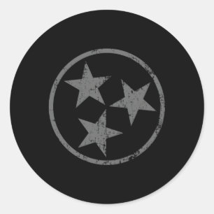 3 Star Tn Flag Distressed Grey Tennessee State Fla Classic Round Sticker