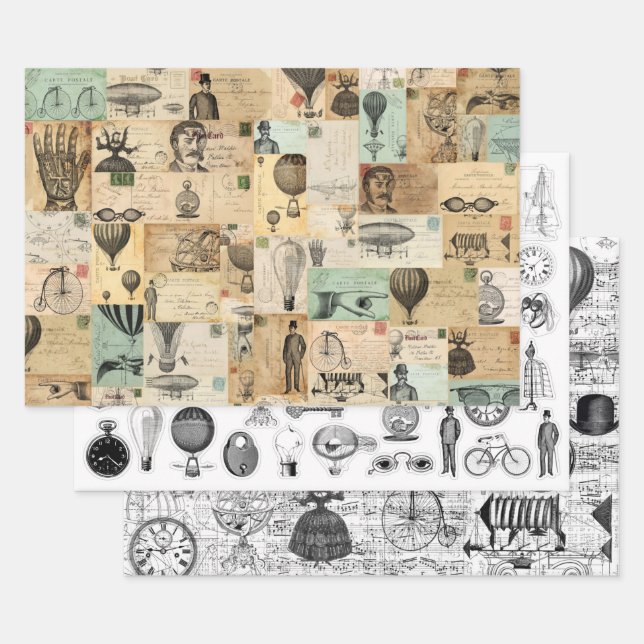 3 Steampunk Collage Ephemera Sheets (Set)