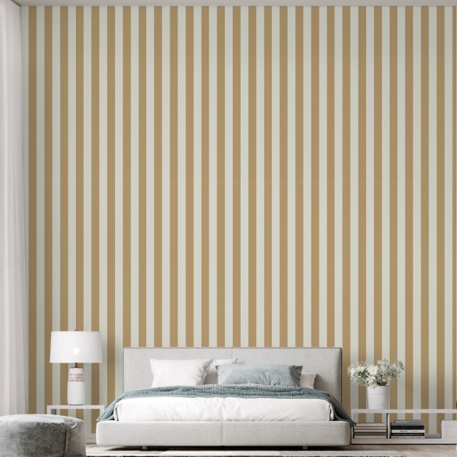 3" Stripe Earthy Musted Gold & Ivory White Wallpaper (Bedroom)