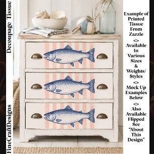 3 Stylized Salmon, Pink Stripes FM7L Decoupage Tissue Paper