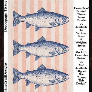 3 Stylized Salmon, Pink Stripes FM7R Decoupage Tissue Paper