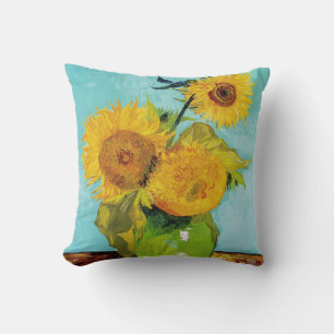3 Sunflowers in a Vase by Vincent Van Gogh Throw Pillow