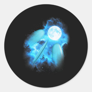 3 Surfboard Howling At The Moon Colorful Blue Surf Classic Round Sticker