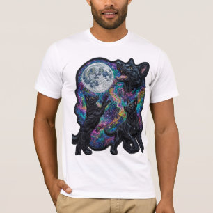 3 T-Shirt Graphique Lune Chien Noir Broderie Esthé