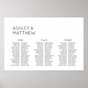 3 Tables 102 Guests Modern Wedding Seating Chart