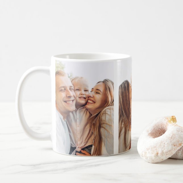 3 Three Photo Collage Family Photos Coffee Mug (With Donut)