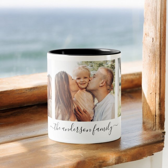 3 Three Photo Collage Family Photos Two-Tone Coffee Mug (Creator Uploaded)