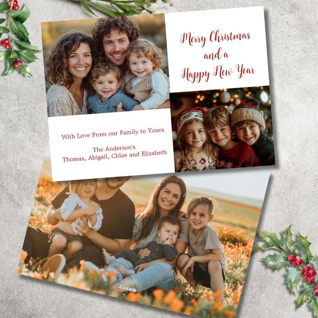 3 Three Photo Family Christmas Holiday Card (Three 3 Photo Christmas Holiday Card. Personalize it with your message and names)