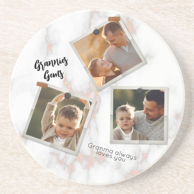 3 Three Photo Modern Elegant Collage Family Love Coaster (Front)