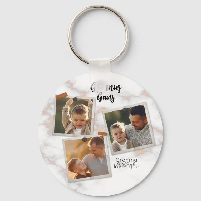 3 Three Photo Modern Elegant Collage Family Love Keychain (Front)