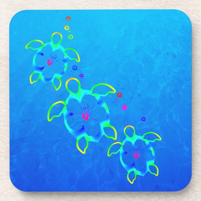 3 Tie Dyed Hawaiian Honu Turtles Coaster (Front)