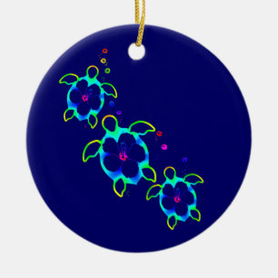 3 Tie Dyed Honu Turtles Ceramic Ornament