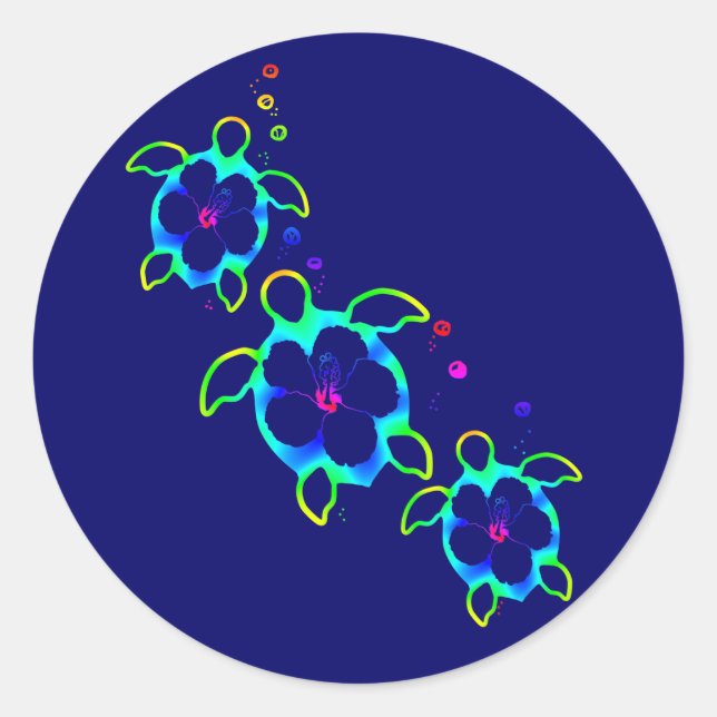 3 Tie Dyed Honu Turtles Classic Round Sticker (Front)