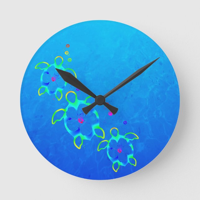 3 Tie Dyed Honu Turtles Round Clock (Front)
