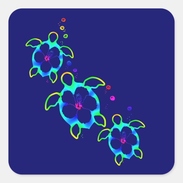3 Tie Dyed Honu Turtles Square Sticker (Front)