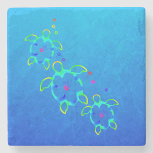 3 Tie Dyed Honu Turtles Stone Coaster