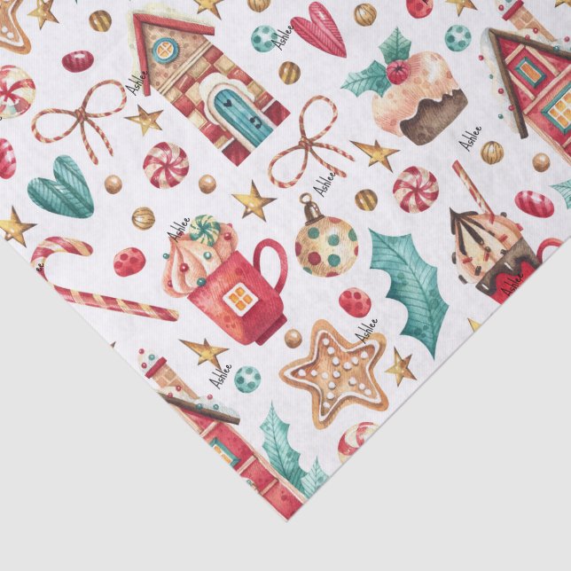 3 Tissue Sheets, Name on Magic Christmas Pattern Tissue Paper (Detail)