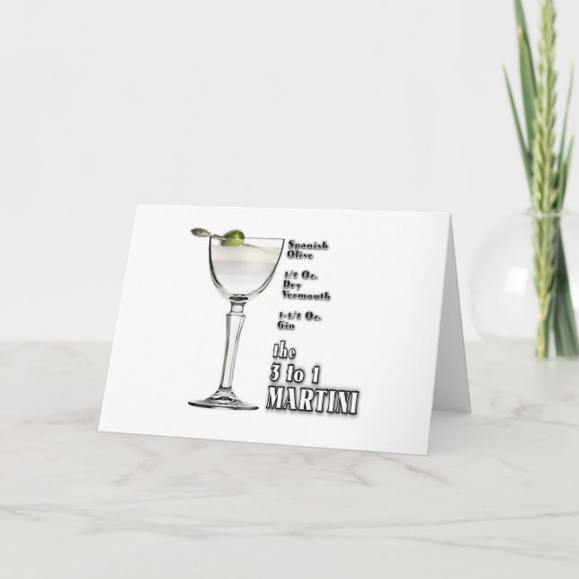 3 to 1 (Wet) Martini Cocktail Folded Greeting Card (Front)