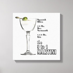 3 to 1 (Wet) Martini Cocktail Recipe Art 12"x12" Canvas Print