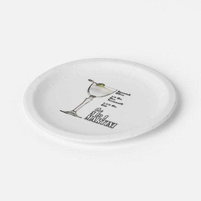 3 to 1 (Wet) Martini Cocktail Recipe Art Paper Plate (Angled)