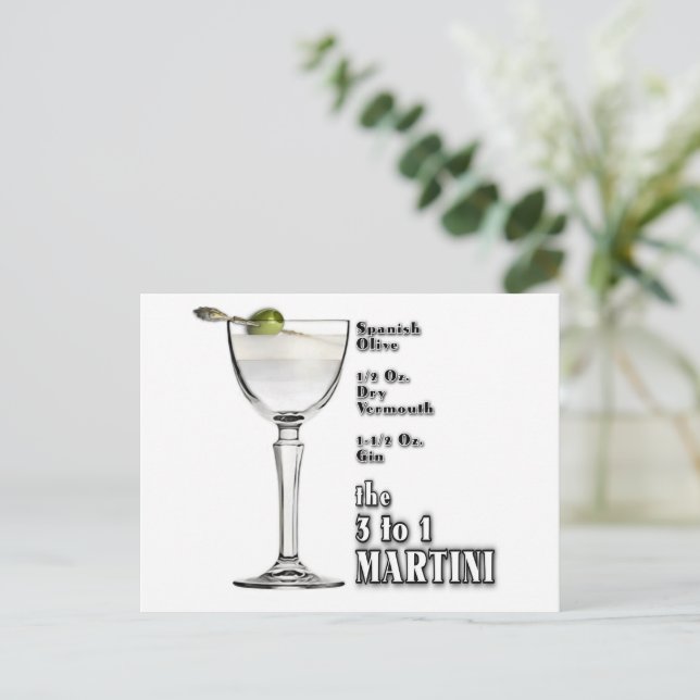 3 to 1 (Wet) Martini Cocktail Recipe Art Postcard (Standing Front)