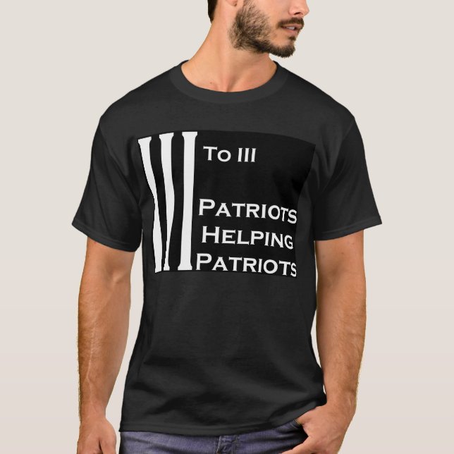 3 to 3 Patriots Helping Patriots Black borderless T-Shirt (Front)