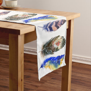 3 Tribal Feathers Pattern Long Table Runner