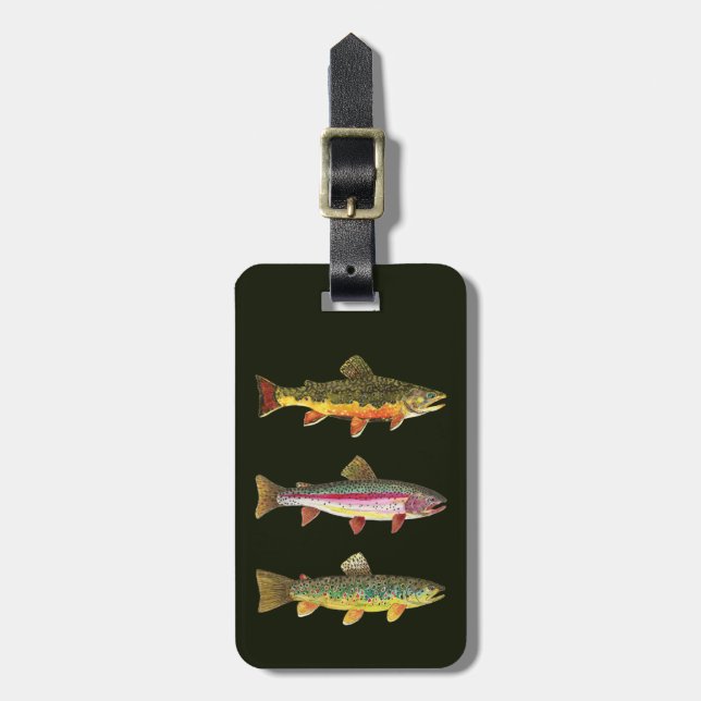 3 Trout - Brook, Brown, Rainbow Luggage Tag (Front Vertical)