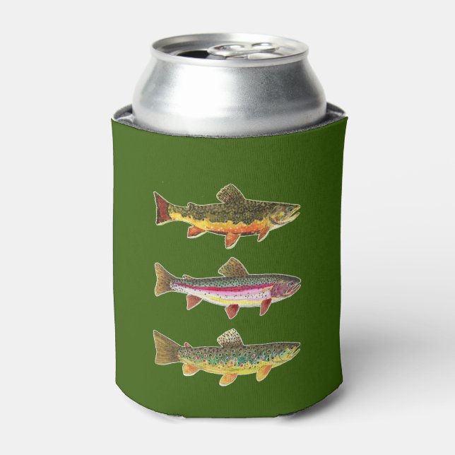 3 Trout - Brook, Rainbow, Brown Fisherman's Can Cooler (Can Front)