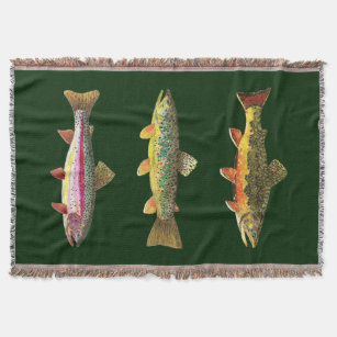 3 Trout for Fly Fishing Fishermen and Fisherwomen Throw Blanket